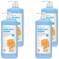 LG 生活健康 孩童用Kakao Friends聯名2合1洗髮沐浴乳 萊恩款, 1L, 4瓶