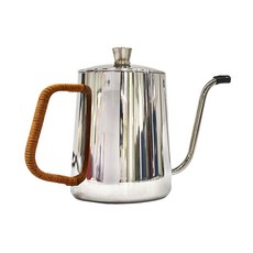 手沖咖啡壺，防燙皮繩手柄，600ml，304不鏽鋼, 手沖壺+鋼蓋+防燙皮繩手柄, 1個