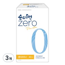 순수한면 제로 순면 뉴 팬티라이너, 슈퍼롱, 40개입, 3개