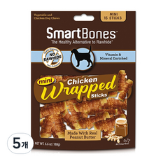  스마트본 치킨랩 스틱 미니 강아지 간식 15p, 피넛버터, 5개 