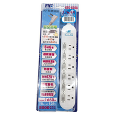 BC博銓 防雷擊延長用電源線組 KTC-636A 六開六插3孔 2.7M/9尺 90度貼壁插頭, 90度插頭, 1個