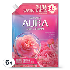  AURA 생화캡슐 이노베이션 섬유유연제 피오니로즈향 리필, 1.7L, 6개 