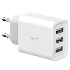 스카이 필 C3 18W 3포트 USB 어댑터 멀티 충전기, 화이트, 1개
