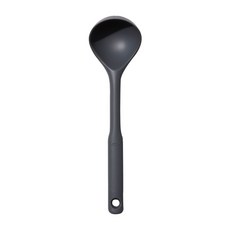 OXO 全矽膠長柄湯杓-小, 軟質矽膠邊緣不刮傷鍋具，適用不沾鍋、鐵鑄鍋, 小(27.9 x 7.7 x 5.6cm), 黑, 1支
