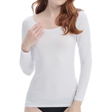 CottonRepublic 棉花共和國 細絨輕量升溫保暖衣女圓領 白色, L
