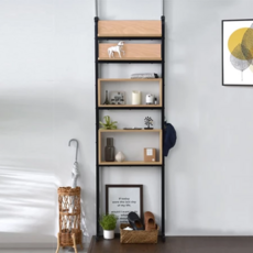 C&B 頂天立地壁面多用途置物架展示架, 尺寸60x24.5x188~320cm, 黑管原木色板