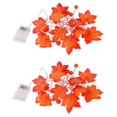 인디케이 할로윈 낙엽 호박 LED 조명 가랜드, 2개, 주황색