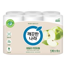깨끗한나라 데일리 천연펄프 키친타월, 130매, 6개