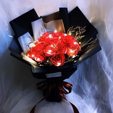 LED 珍珠冷美人紅色玫瑰香皂花束 PVC盒裝 浪漫LED燈裝飾, 紅色