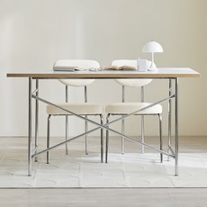 웰퍼니쳐 드뮤어 자작엣지 LPM 1400 테이블 의자세트 2인용 방문설치, 테이블(화이트+실버), 의자(아이보리), 일반의자 2