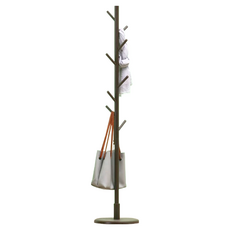 實木落地圓盤衣帽架/掛衣架 (9853), 木質+五金配件，尺寸54*36*6cm, 重量約2.7kg, 咖色