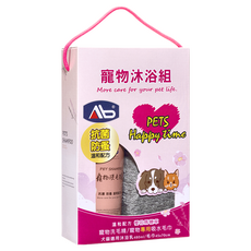 Ab 寵物沐浴組，舒緩敏感，添加洋甘菊金盞花，含寵物洗毛精480ML+寵物專用吸水毛巾45*70CM, 480ml, 1組