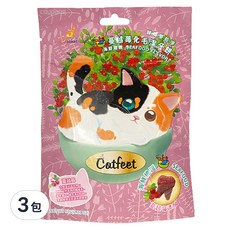 Catfeet 呼嚕愛乾淨蔓越莓化毛潔牙餅, 海鮮風味, 口氣芬芳, 牙齒造型, 海鮮, 60g, 3包