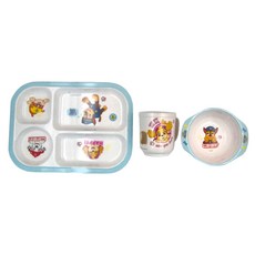兒童方形餐盤餐具組 3歲以上, 餐盤 + 餐碗 + 水杯 附PE蓋 + 湯匙, PAW PATROL 汪汪隊立大功, 1組