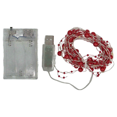 LED 亮紅球銅線燈 Set 30, 3公尺, USB/行動電池盒, 1組