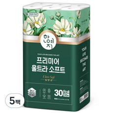 한예지 3겹 프리미어 울트라 소프트 천연펄프 화장지 30m, 30롤, 5팩