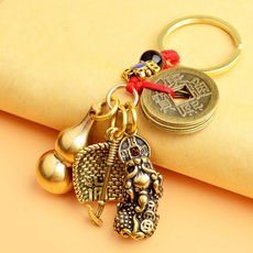 開運吊飾 黃銅貔貅系列 A款, 五帝錢+葫蘆+貔貅+風葉, 50g, 五帝錢 + 葫蘆 + 簸箕 + 貔貅, 1組