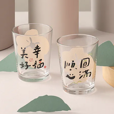 Mao's樂陶陶 x 寫字的人 日日祝福玻璃杯禮盒組 6.6 x 8.5cm, 手工貼花, 1組