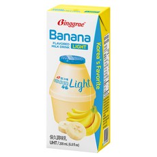 Binggrae 香蕉牛奶light，韓國人氣香蕉風味保久調味乳，清爽LIGHT版, 200ml, 6入