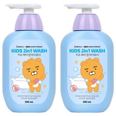LG 生活健康 孩童用Kakao Friends聯名2合1洗髮沐浴乳 萊恩款, 390ml, 2瓶