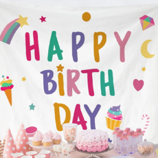 INS韓風生日背景布，生日必備裝飾背景布，寬150*高130公分，厚布，掛在牆面即可使用, D款, 1個, 150 x 130cm
