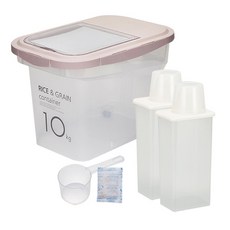 cimelax 密封儲米箱 10kg+穀物密封保鮮罐 1300ml 2入, 透明粉紅色, 1組