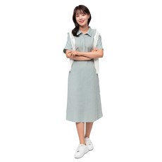 CARET 女款棉質短袖襯衫連身裙，附腰帶, Free Size, 薄荷綠