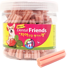 댕댕스타 덴탈프랜즈 챙기시개 강아지 덴탈껌, 딸기, 300g, 1개 - 치아튼튼버블츄