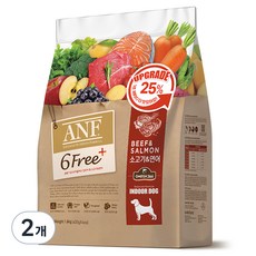 ANF 생후 4개월 이상 식스프리플러스 인도어 독 건식사료, 소고기+연어, 1.6kg, 2개