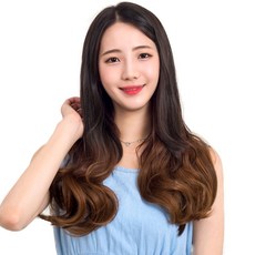 준 투컬러 웨이브 1피스 붙임머리 50cm 190g, 블랙 + 라이트브라운, 1개 - 투톤가발