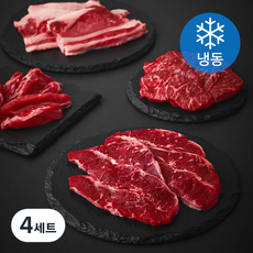 소고기 모둠 갈비살 200g + 살치살 200g + 부채살 200g + 우삼겹 200g 소분포장 세트 (냉동), 4세트