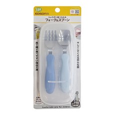 EDISON mama 嬰幼兒學習餐具組 附收納盒, 叉子 + 湯匙, 藍色 + 天藍色, 1.5歲以上, 1組