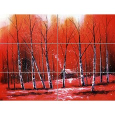 빨간배경의 눈내리는 숲속의 오두막 Abstract-299, 6장