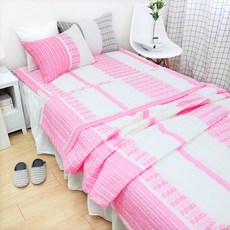 베드앤데코 쿨맥스자카드 싱글 침구세트, 핑크, 싱글 베개커버(40 x 60cm)1p + 패드겸카펫(105 x 200cm)1p + 차렵이불(150 x 200cm)1p