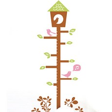 어돈 하우스 키재기 스티커 새 머무는 집, 브라운+올리브+핑크
