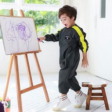 TABLIER Ecolier孩童拼色拉鍊全身式長袖繪畫圍裙, Charcoal