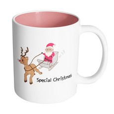 핸드팩토리 루돌프썰매 스페셜 크리스마스 머그컵, 내부 파스텔 핑크, 1개
