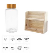 병도매닷컴 투명원형 PET 양념통세트, 1세트, 투명원형PET양념통 200ml x 8p + 금속골드캡 8p + 라벨스티커 8p + 오픈 2단 선반