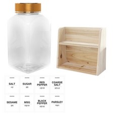 병도매닷컴 투명사각PET 양념통세트, 1세트, 투명사각PET양념통 200ml x 8p + 금속골드캡 8p + 라벨스티커 8p + 오픈 2단 선반