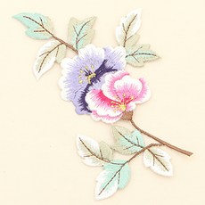 코하스아이디 목단 꽃 자수장식 부자재, 퍼플 + 핑크, 1개