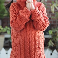 코하스아이디 톡톡한 큰 골지 니트 스판 패브릭원단, 다크 오렌지