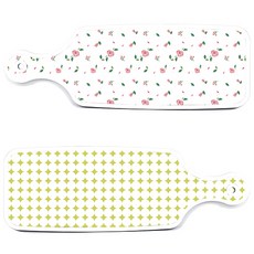 로엠디자인 서빙 도마 보드 2p 원형패턴파스텔연두 세트, 원형패턴파스텔연두, 적자색장미화이트, 1세트