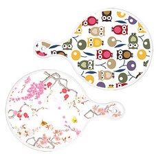 로엠디자인 서빙 원형 도마 보드 2p 부엉이 세트, 부엉이, 로맨틱연지색floral, 1세트