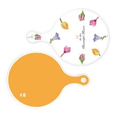 로엠디자인 서빙 도마 보드 2p 로맨틱패턴플라워원형보드 세트, 로맨틱패턴플라워원형보드, 옐로우원형보드, 1세트