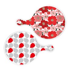 로엠디자인 원형 서빙 도마 보드 2p 붉은빛동백 세트, 붉은빛동백, 레드그린낙옆, 1세트