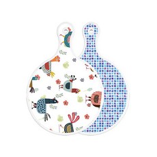 로엠디자인 양면 원형 서빙 도마 닭패턴, 블루타일, 1개