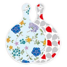 로엠디자인 양면 원형 서빙 도마 보드 로맨틱블루floral비색, 레드그린낙옆, 1개
