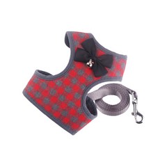 아리코 DrMini 양이 & 아지 체크스트라이프 하네스 스트랩 + 리드줄, 레드, 1개
