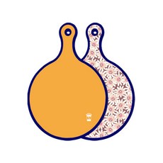 로엠디자인 블루에디션 양면 원형 서빙도마 옐로, 자색플라워패턴, 1개