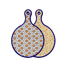 로엠디자인 블루에디션 양면 원형 서빙도마 보드 샤이닝패턴, 자황색플라워, 1개